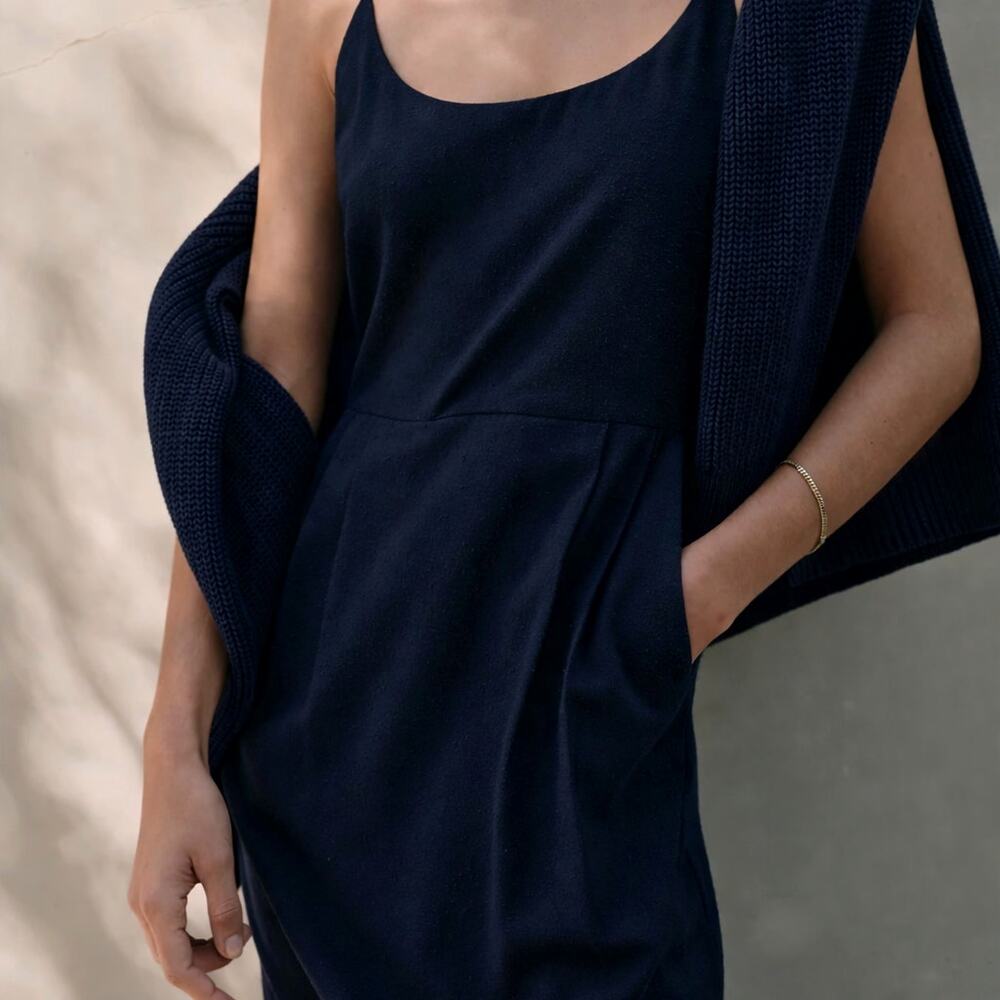 Jenni Kayne S Rove Dress $495 Raw Silk Midi Fitted Bodice Pencil Skirt Navy Blue - Picture 6 of 12